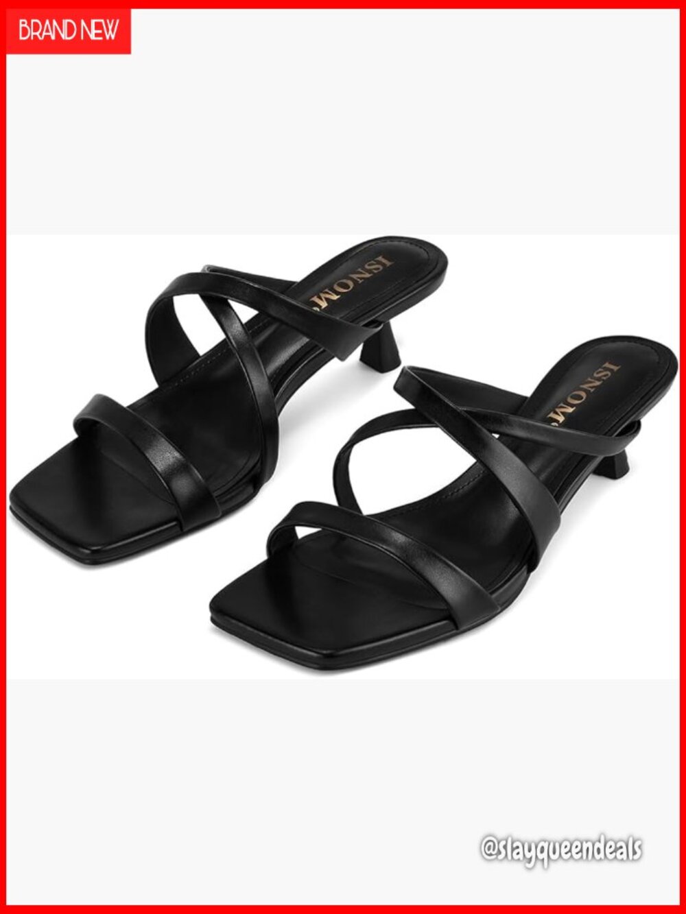 Strappy Kitten Heels Square Open Toe Sandals Slip-on Trendy Low Heel